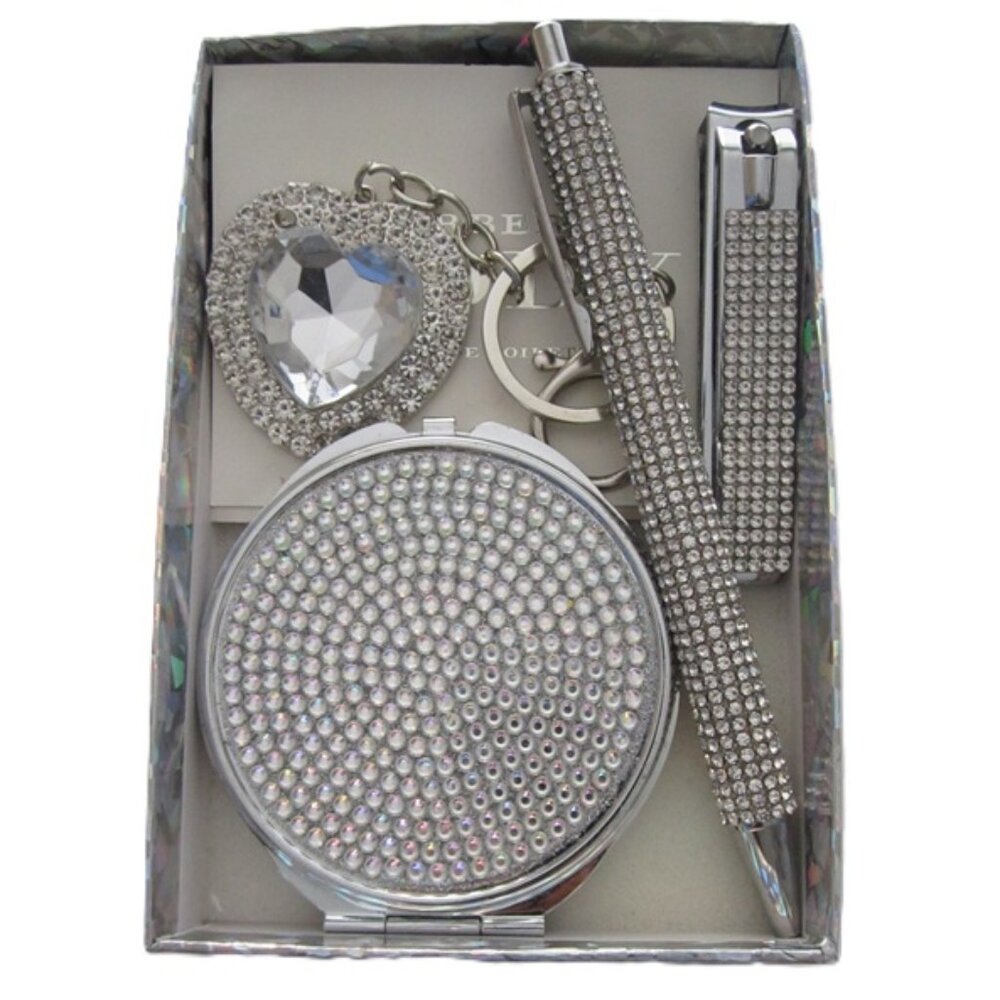 Purse Gift Set Crystal Mirror, Pen, Keychain, Nail Clipper, Burberry Scent NEW